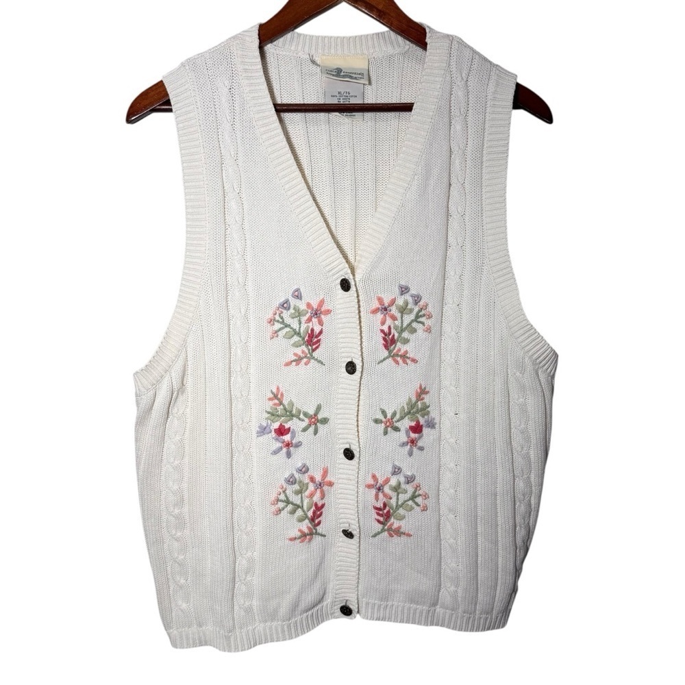 Cottage Essentials by Northern Reflections Knit Embroidered Floral Button Vest